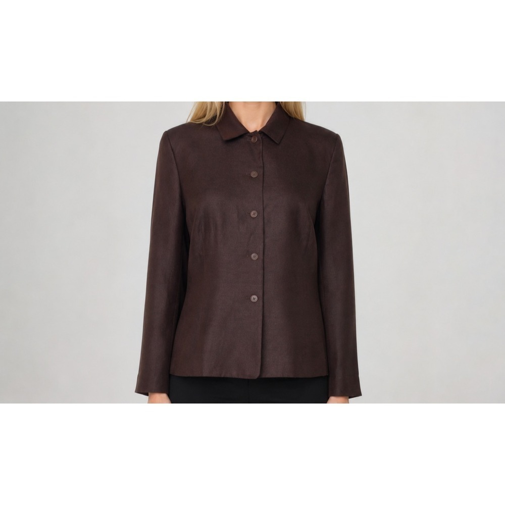 Ann Taylor Luxury Elegant Silk Blazer Chocolate Brown Minimalist Chic Jacket SZ8